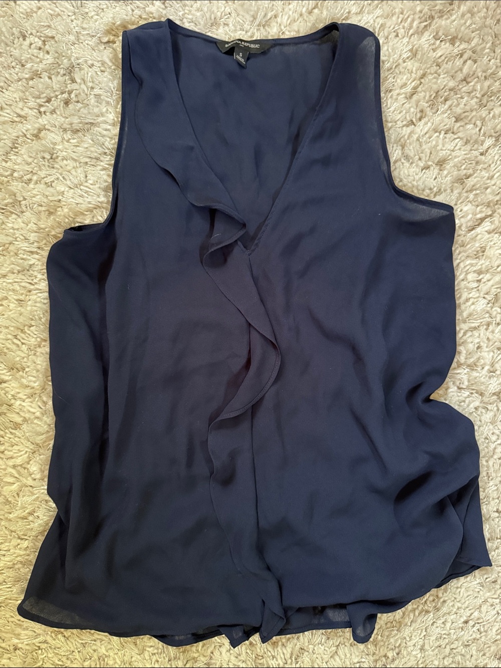 Banana Republic Navy Sleeveless Ruffle V-Neck Camisole